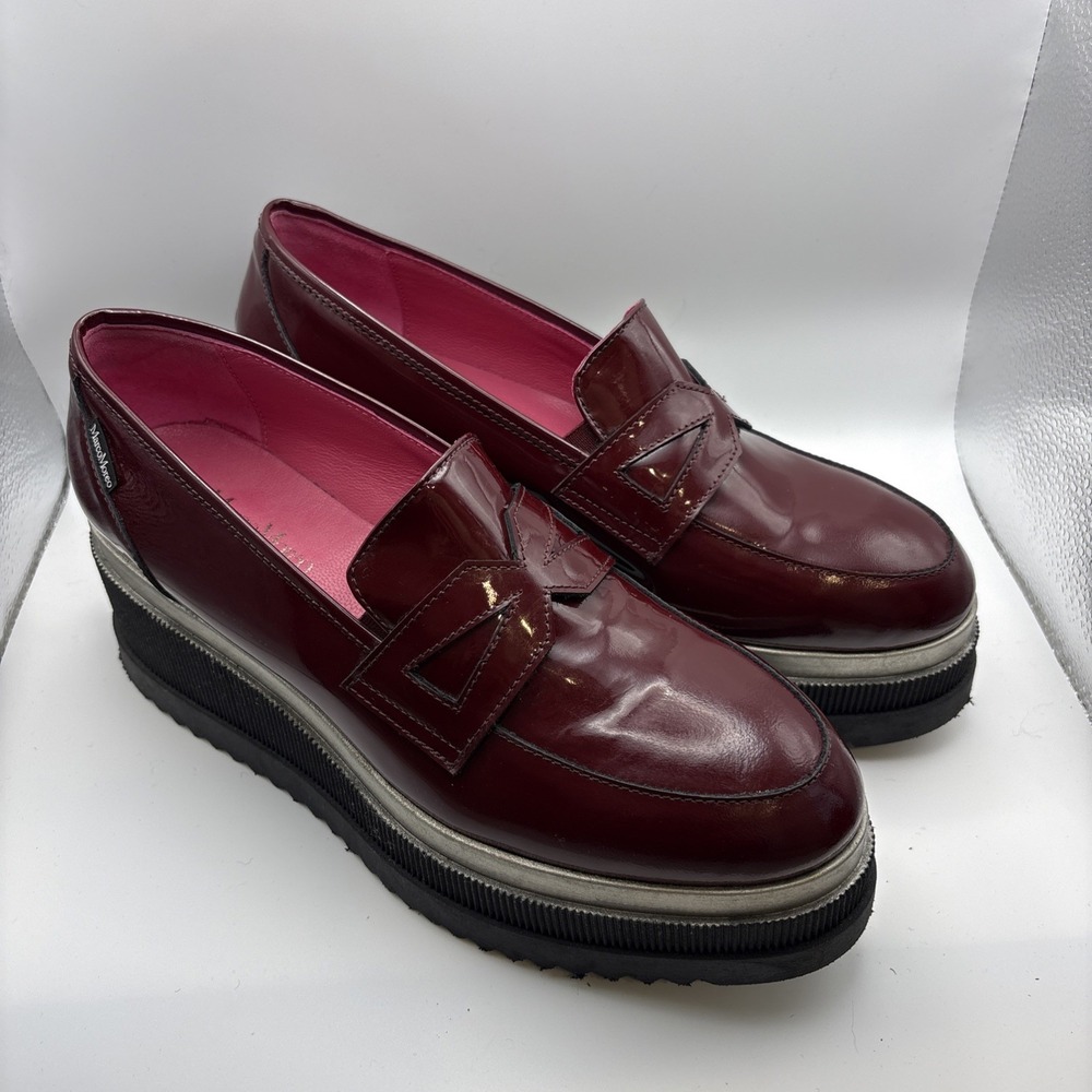 Marco Moreo Milano Hanna Bordeaux Burgundy Platform Loafers 41 Chunky Punk Retro